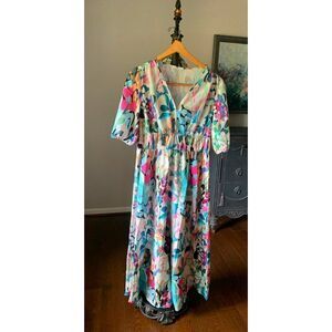 Beautiful Pastel shades' smocking waist Dress, Size L, NEW